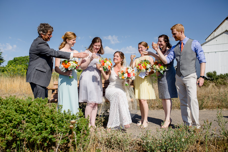 cheers with the bridal party before ceremony started