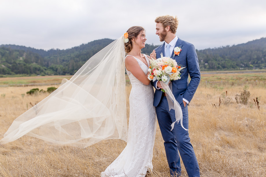 brides veil flying with the wind